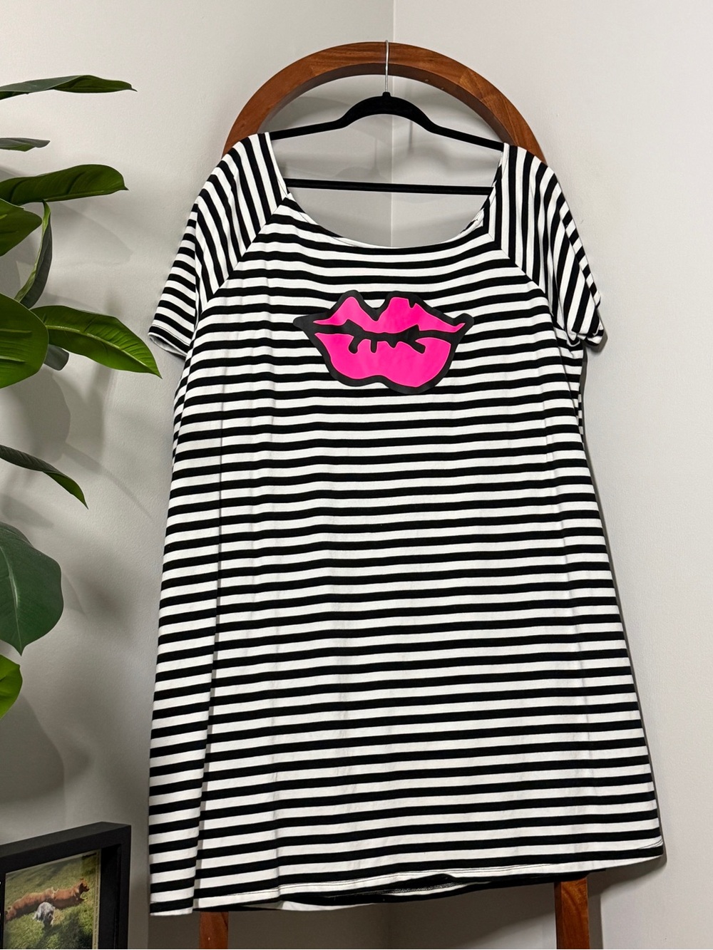 Torrid x Betsey Johnson 3X Black White Stripe Pink Lips T Shirt Dress